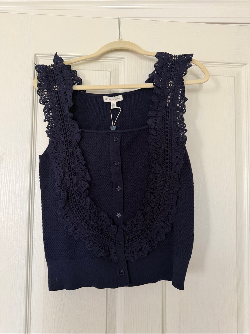 Flint and Moss Navy Crochet Ruffle Tank Top